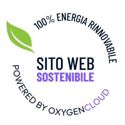 Badge OxygenCloud per sito web sostenibile, versione quadrata scura